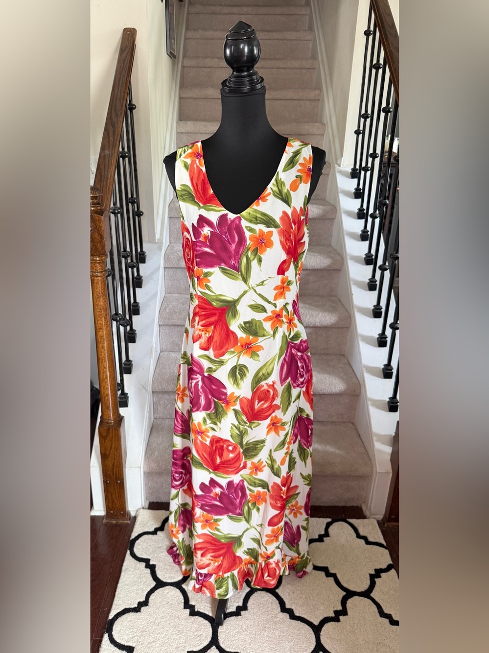 Worthington Maxi Dress with Pink, Orange & Green Floral Print